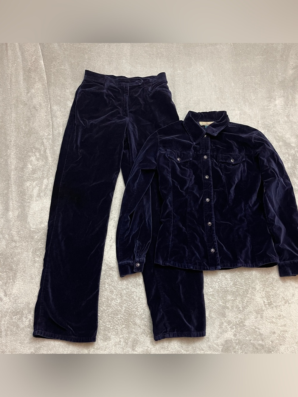 Vintage Jeans by Express Womens Small Purple Velvet Jacket Pants Set 2 Piece Y2K